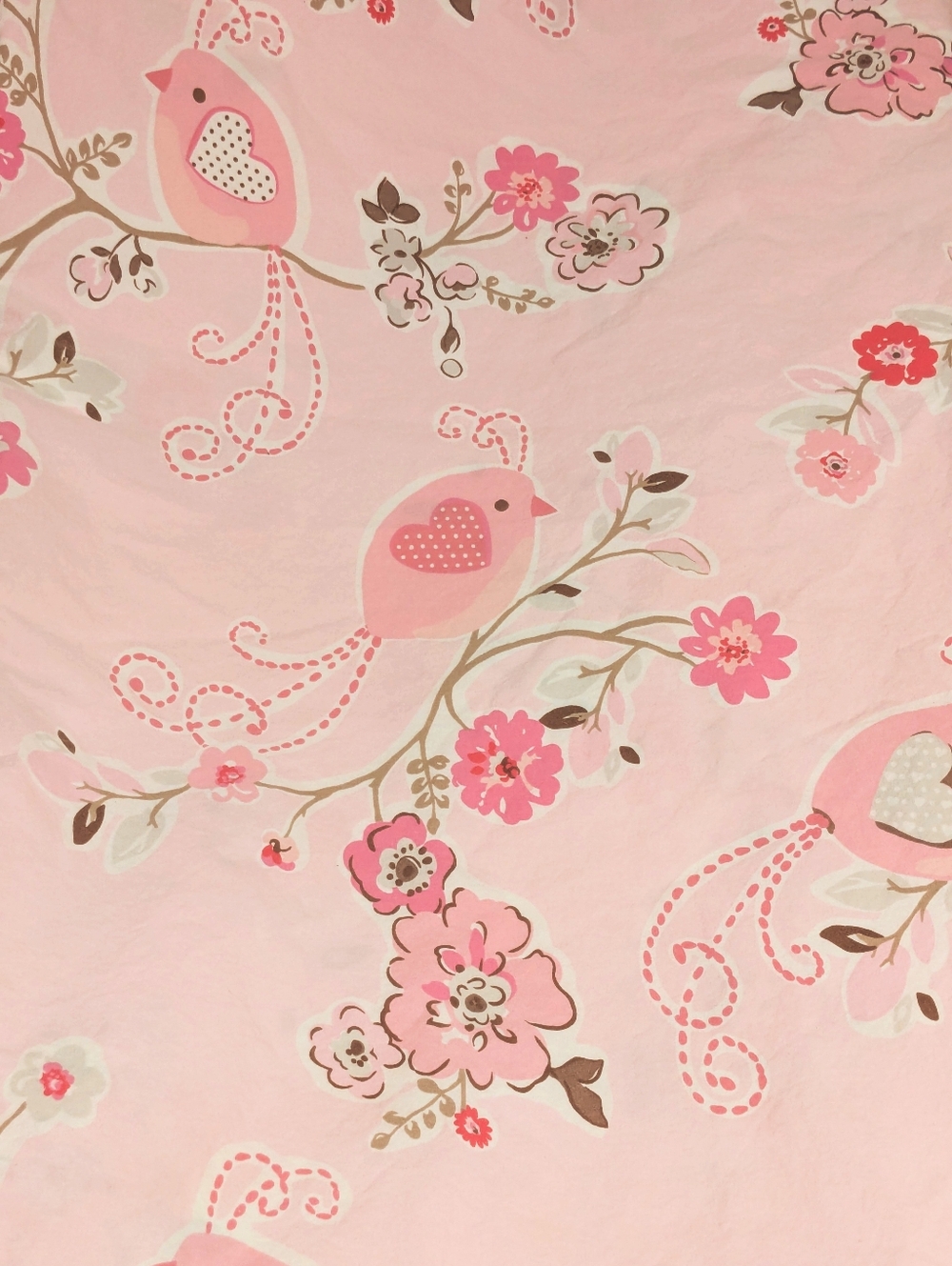 Pottery Barn Kids Pink Birds And Flowers Queen Flat Sheet